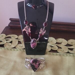 Rhodonite Gemstone .925 Silver and Silver-tone Jewelry Set